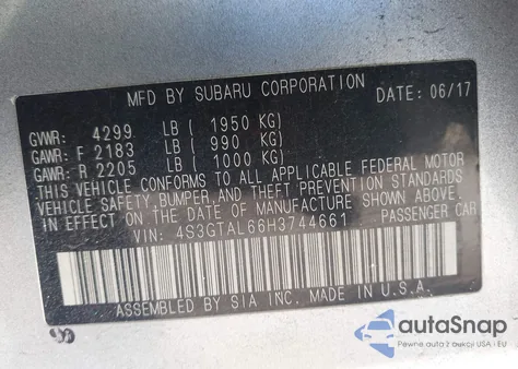 2017 Subaru Impreza 2.0I Sport z USA, uszkodzony, nr VIN 4S3GTAL66H3744661